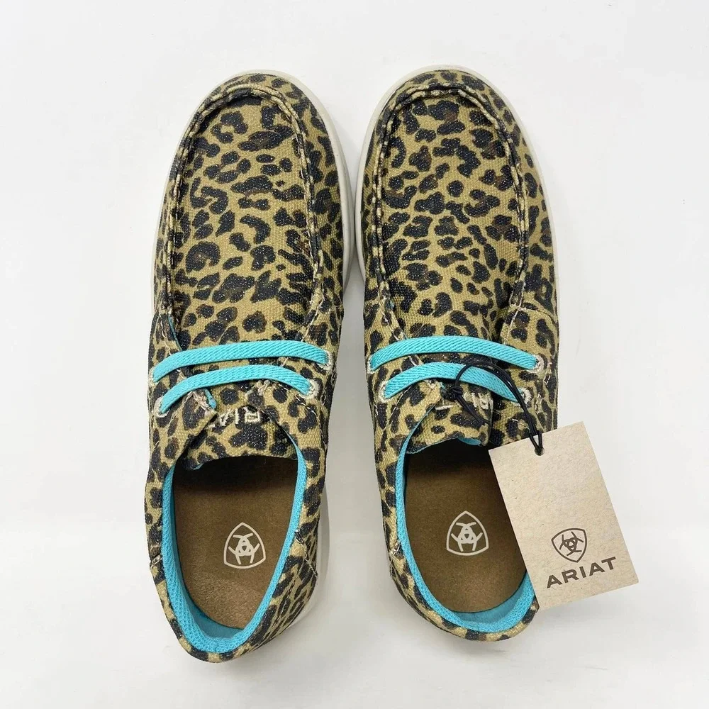 Ariat Hilo Shoes Youth Big Girls 4 Sparkle Leopard‎ Canvas Western Casual Loafer